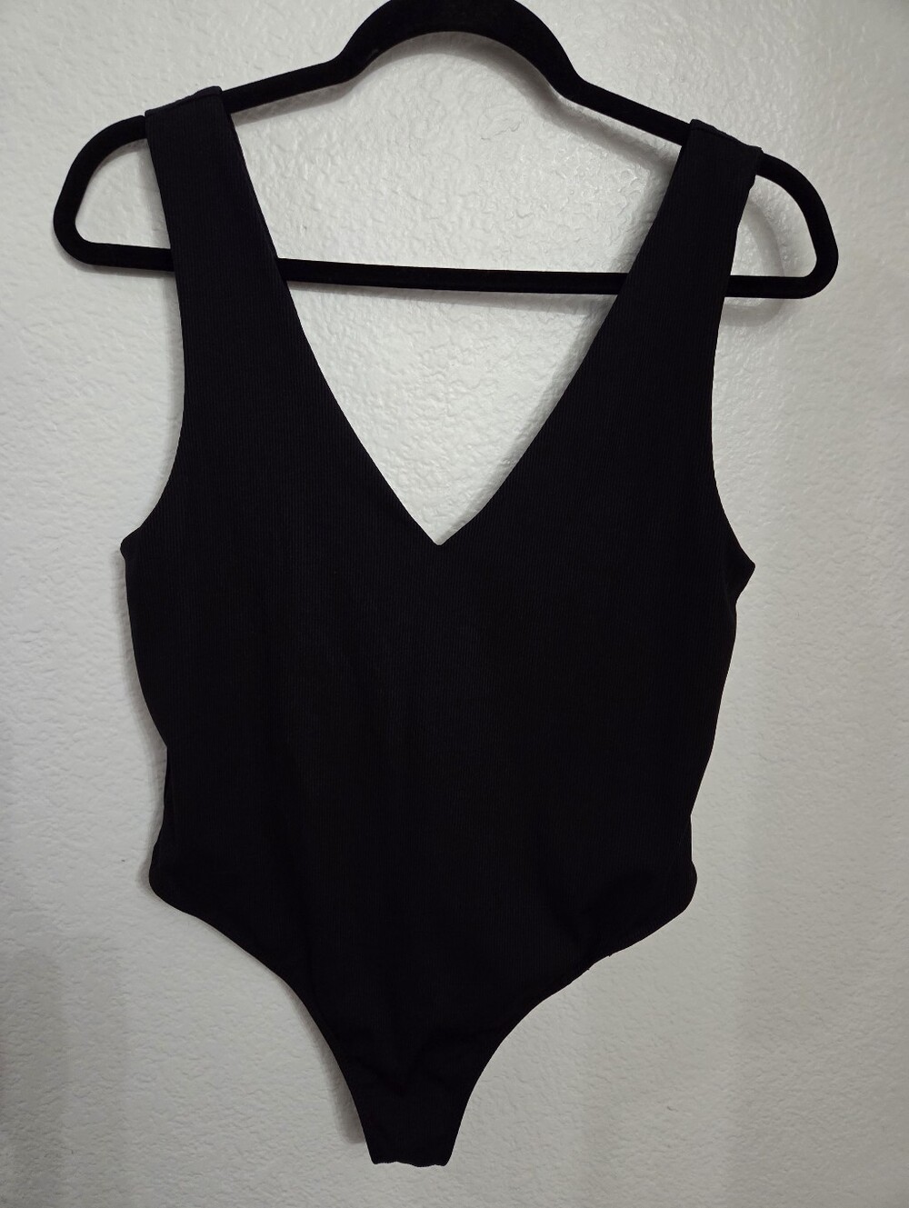 House of Harlow 1960 Black Ribbed V-Neck Bodysuit Thong Women's Size Xlarge